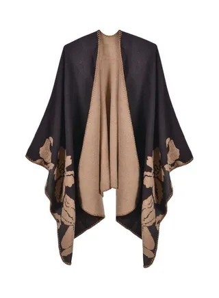 Floral Patterned Shawl Black/Brown 