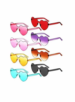 Heart Shape Rimless Sunglasses, Tinted Eyewear Trendy Transparent Candy Color Eyewear for Party Favor - 8 Pairs 
