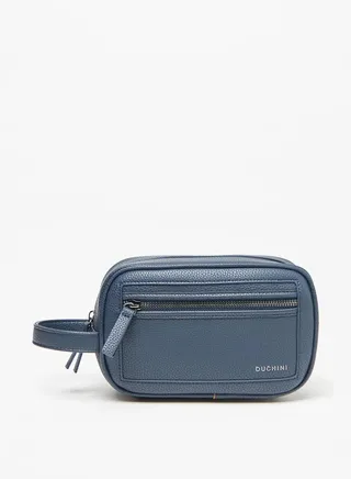 Men's Textured Pouch with Zip Closure and Wrist Strap 