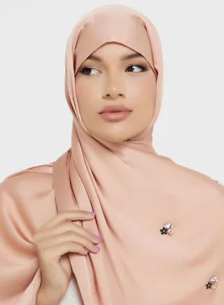 Floral Stone Detail Long Hijab Scarf