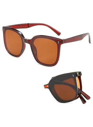 Foldable Sunglasses Women Men, Square Folding Easy Carry Foldable Shades UV400 Protection Lens, Sun Protection Sunglasses Suitable for Summer Outdoor Beach Travel Camping - Brown 