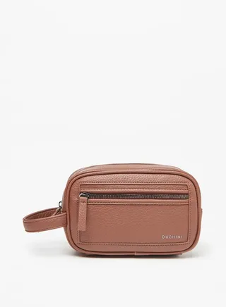 Men's Textured Pouch with Zip Closure and Wrist Strap 