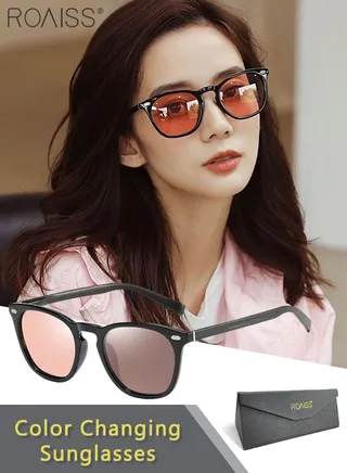 Polarized Square Sunglasses for Men Women, UV400 Protection Sun Glasses with TR Frame, Unisex Color Changing Glasses for Driving, Fishing, Golfing, Traveling, 60mm 