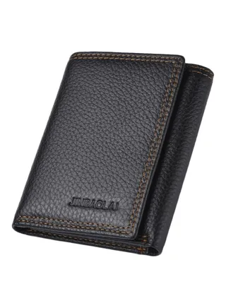 Men's Tri-Fold Leather Wallet Black 