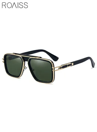 Men's Polarized Square Sunglasses, UV400 Protection Sun Glasses with PC Frame, Fashion Anti-Glare Sunglasses for Men Driving, Fishing, Traveling (Dark Green) 