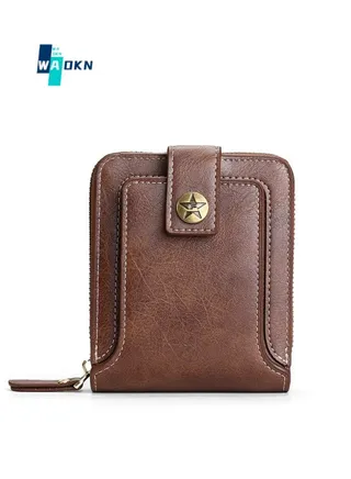 Men's European and American Style Fashion PU Leather Wallet, Retro Multi-functional Short Zipper Buckle Card Holder Coin Purse for College Students and Teenagers 