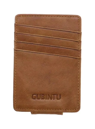 Genuine Leather Foreign Trade Card Wallet With Back Money Clip Light Coffee 