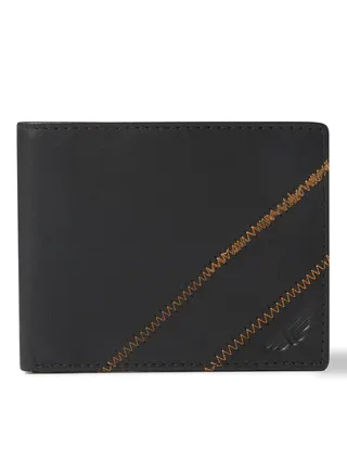 Sewing Detailed Leather Wallet Black 
