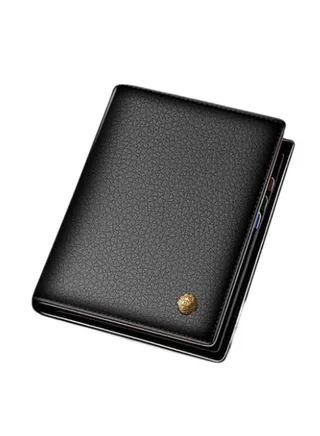 High Grade Cowhide Leather Bifold Wallet Black 