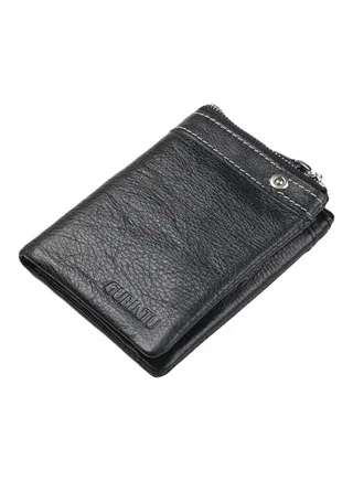 Leather Trifold Wallet Black 