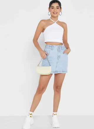 High Waist Denim Mini Skirt