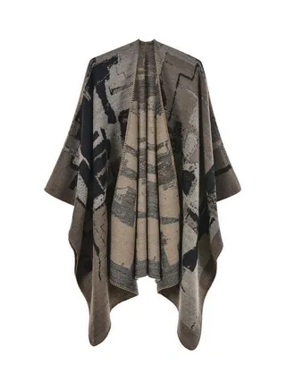 Doodle Patterned Shawl Beige/Grey/Black 