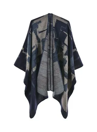 Doodle Patterned Shawl Navy/Grey 