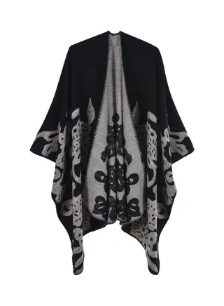 Butterfly Patterned Shawl Black/Grey 