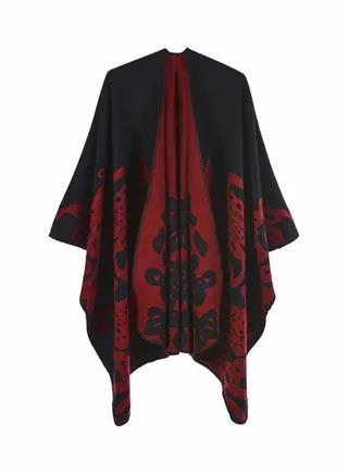 Butterfly Patterned Shawl Red/Black 