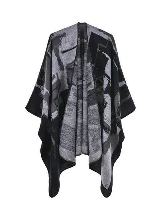 Doodle Patterned Shawl Black/Grey 