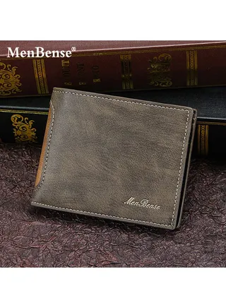 Retro Classic Men's Leather Bifold Short Wallet Card Holder Certificate Money Bag for Business Commute 