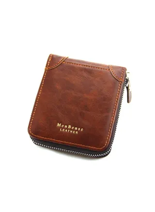 Casual Leather Men's Bifold Short Wallet Card Holder Certificate Zipper Money Bag for Business Commute 