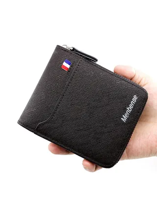 Classic Large Capacity Men's Bifold Short Wallet Coin Certificate Money Zipper Bag for Commute Business 