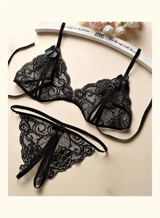 Women Fashion Babydoll Sleepwear Underwear Bra G-string Open Crotch Gift Black 