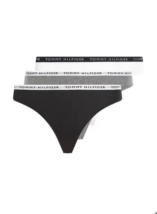 Women's 3-Pack Logo Waistband Thongs Underwear Bottoms, Grey/ White/ Black 