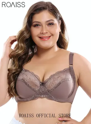Plus Size Women's Lace Bra Push Up Daily Underwire Ultra Thin Three-quarter Cup Bras Leisure Comfort Soft Breathable Underwear See-through Lingerie Brown 