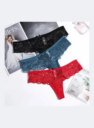 3-Piece Solid Thongs Multicolour 