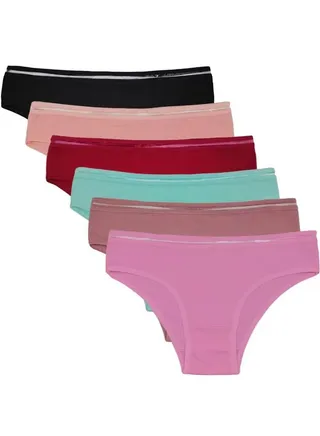 Zeemey 6-Piece Cotton Bikini Breathable Panties Low Waist Fashionable Ladies Charming Thick Bottom 