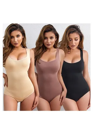 Bodysuit For Women Tummy Control Shapewear Mid-Thigh Seamless Full Body Shaper Black 
