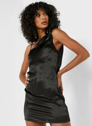Asymmetric Cowl Neck Dress