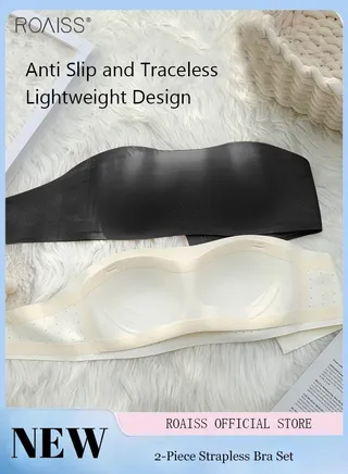 2-Piece Women's Seamless Bra Strapless Design Dress Bra 2-Piece Combination Anti Slip Removable Shoulder Strap Daily Bra 