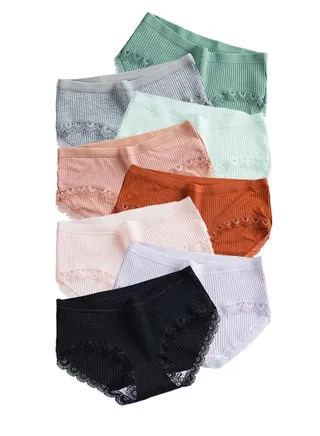 Zeemey 8-Piece Cotton Bikini Breathable Panties Low Waist Fashionable Ladies Charming Thick Bottom 