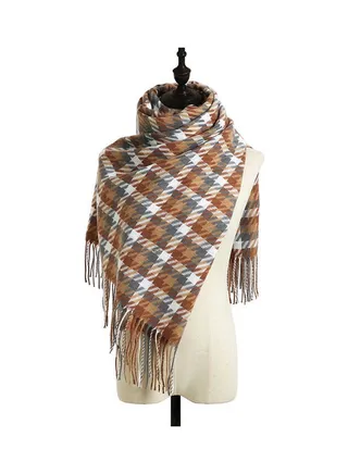 British Style Cold-Proof Tassels Scarf Brown/White/Grey 