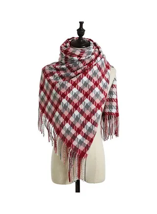 British Style Cold-Proof Tassels Scarf Red/White/Grey 