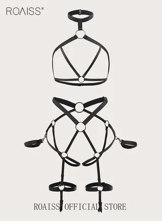 Ladies Ring Linked Harness Lingerie Set Bodysuit with Garter Belt for Women 