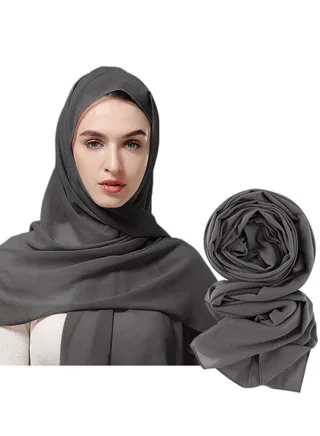 Women's Muslim Scarves Traditional Clothing for Ramadan and Eid Al Adha Bubble Chiffon Headband Breathable and Leisure（Grey） 