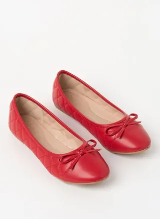 Quilted Pattern Bow Detail Ballerina Red 