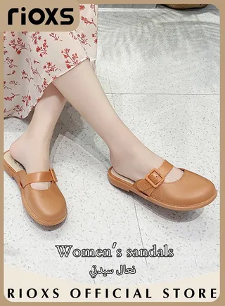 Women's Flat Mules Closed Toe Sandals Fashion Comfortable Slippers Slip-On Backless Mule Shoes 