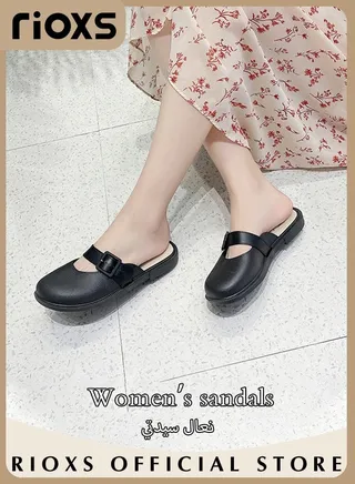 Women's Flat Mules Closed Toe Sandals Fashion Comfortable Slippers Slip-On Backless Mule Shoes 