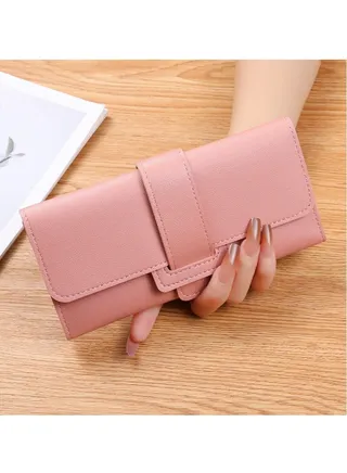 Women's Long Wallet, Three Fold Flip Multi-functional Buckle Wallet. 