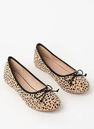Animal Pattern Bow Detail Ballerina Beige/Black 
