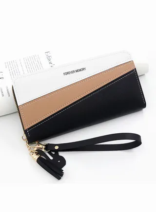 Women's Casual Zipper Clutch Bag Portable Large Capacity Long Wallet with Wrist Strap 19*10*3 cm 