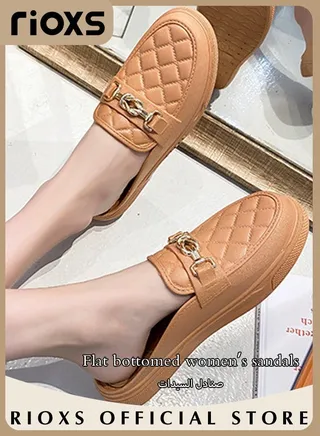 Women's Flat Mules Closed Toe Sandals Knit Fashion Slippers Slip-On Backless Mule Shoes 