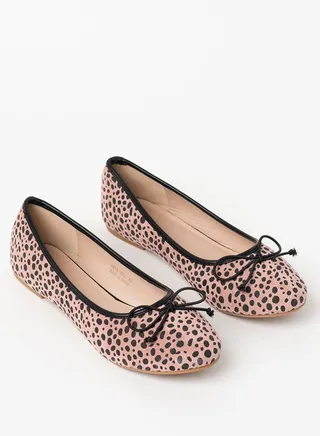 Animal Pattern Bow Detail Ballerina Nude/Black 