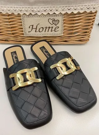 Elegant Synthetic Leather Mule Black Color 