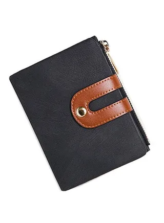 Women's Wallet,Slim Compact Thin and Small Bifold Leather Wallet Ladies,Zip Clasp Clash Mini Zipper Coin Purse with id card Pocket suitable for Coin,Card and Banknote (Black) 