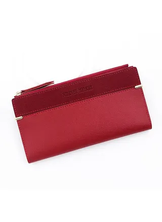 Women's Long Wallet 12 Card Position Zipper Clutch Bag Card Holder 19*10*1.5 cm Red 