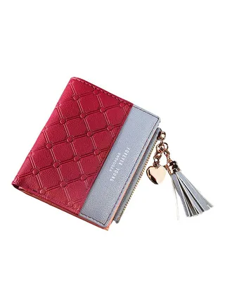 Zip Closure Bi Fold Small Wallet Red 