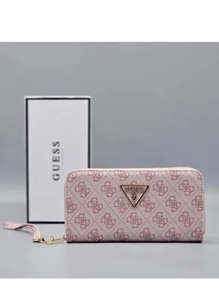 GUESS Women Brand Logo Printed Zip Around Wallet Pink 