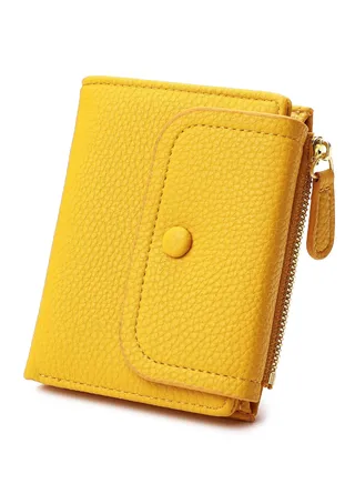 Small Cute Wallet For Women teen girls with Rfid Protection (Yellow), Yellow, Small, Minimalist 